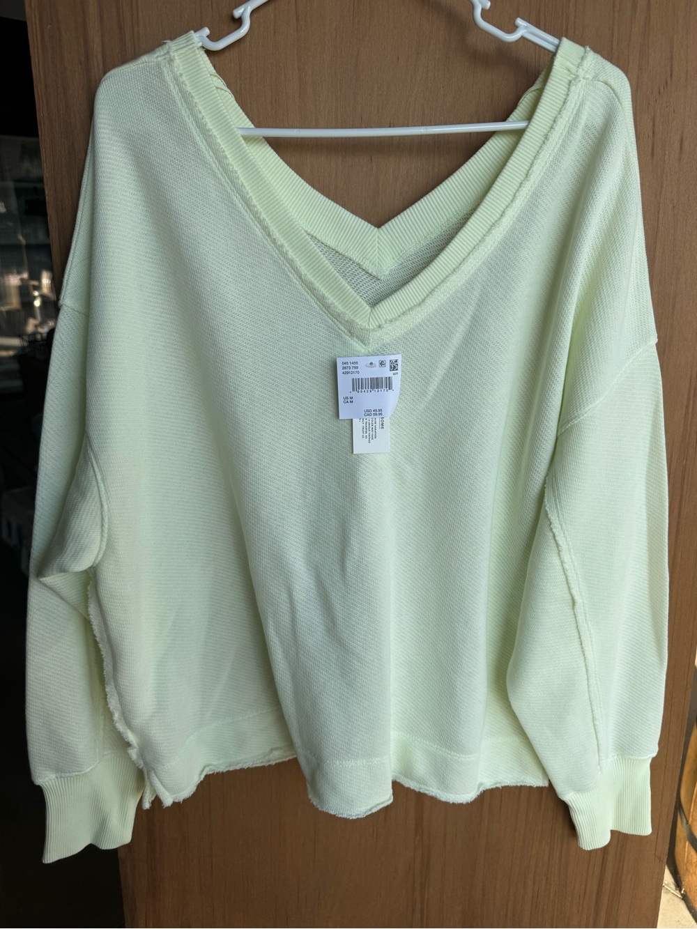 American Eagle Oversized V Neck Sweatshirt M Yellow/Green NWT Cotton Slouchy